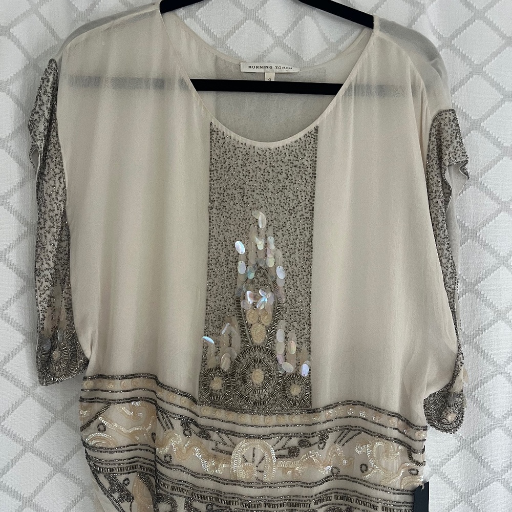 Burning Torch ivory chiffon sequin top NWT size small
